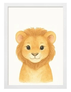 Australian Made Animal Friends Lion Kids Art Print White Frame