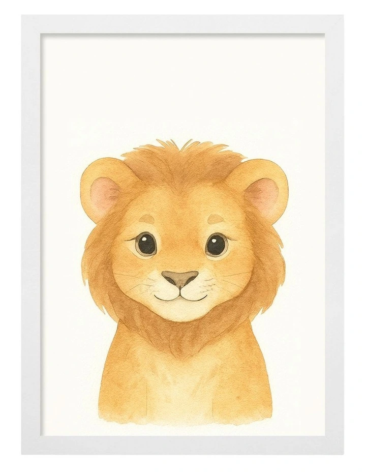 Australian Made Animal Friends Lion Kids Art Print White Frame image 1