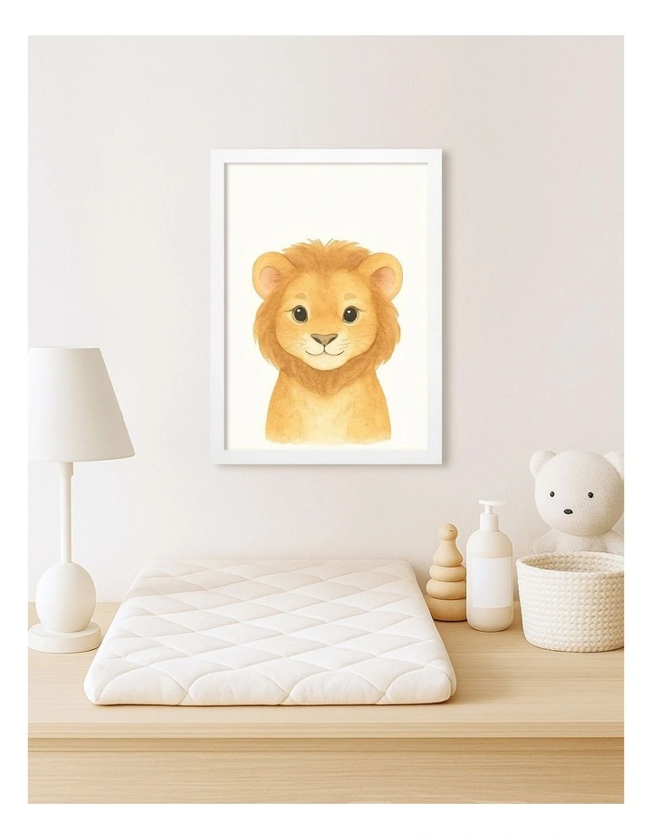 Australian Made Animal Friends Lion Kids Art Print White Frame image 2