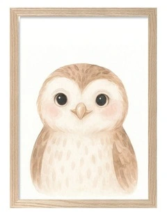 Australian Made Animal Friends Owl Kids Art Print Natural Frame