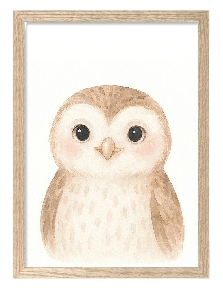 Australian Made Animal Friends Owl Kids Art Print Natural Frame image 1