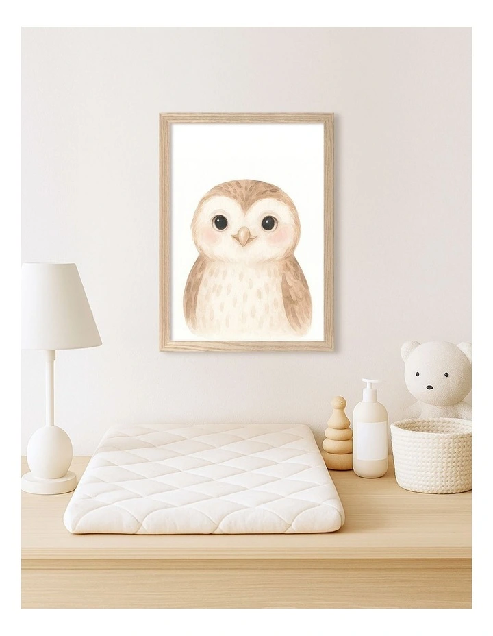 Australian Made Animal Friends Owl Kids Art Print Natural Frame image 2