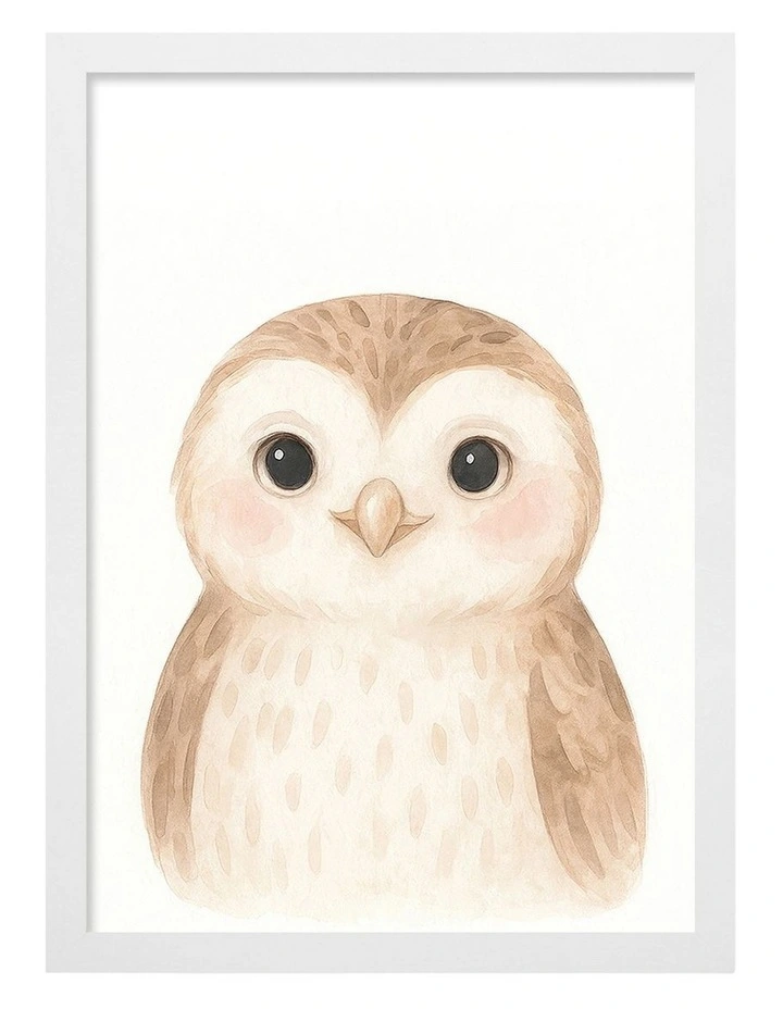 Australian Made Animal Friends Owl Kids Art Print White Frame image 1