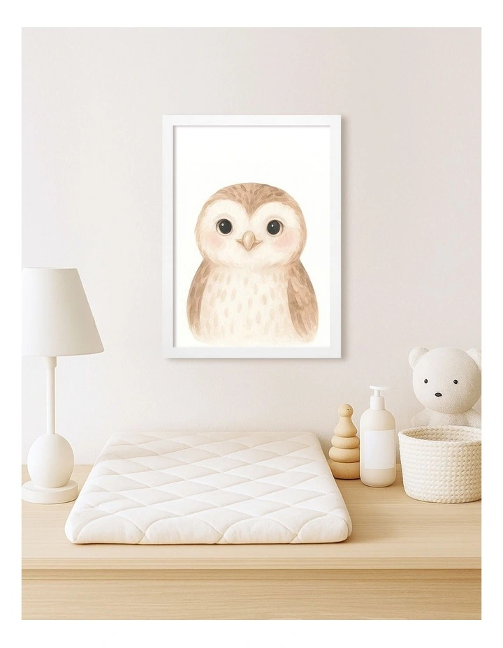 Australian Made Animal Friends Owl Kids Art Print White Frame image 2