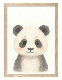 Australian Made Animal Friends Panda Kids Art Print Natural Frame