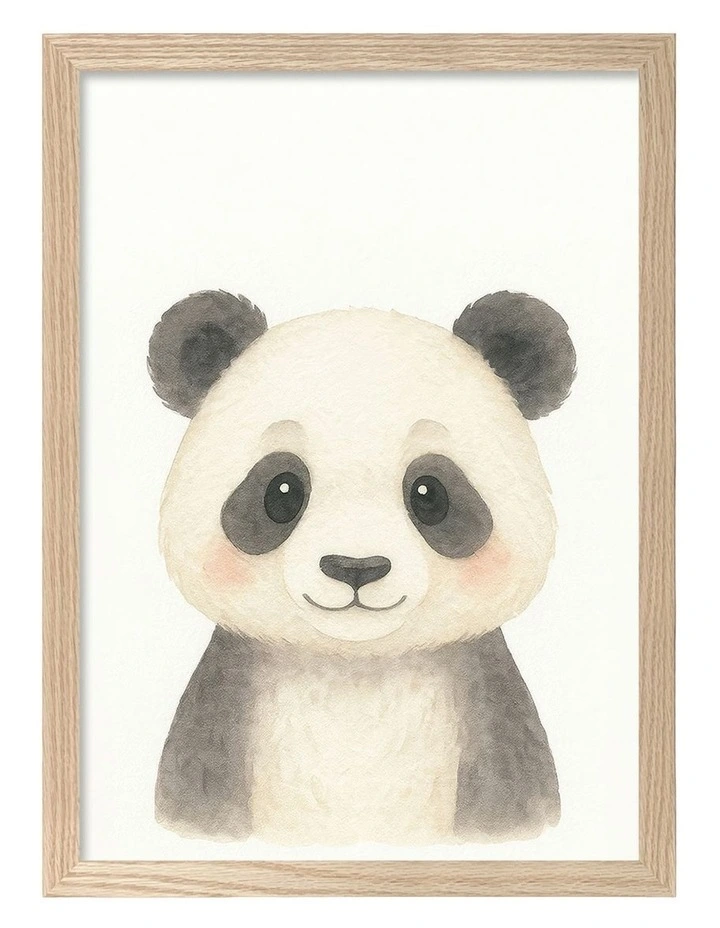 Australian Made Animal Friends Panda Kids Art Print Natural Frame image 1