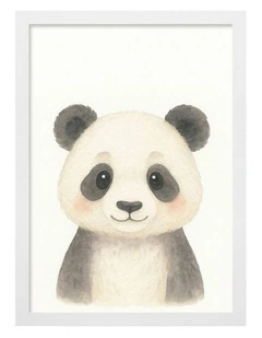 Australian Made Animal Friends Panda Kids Art Print White Frame