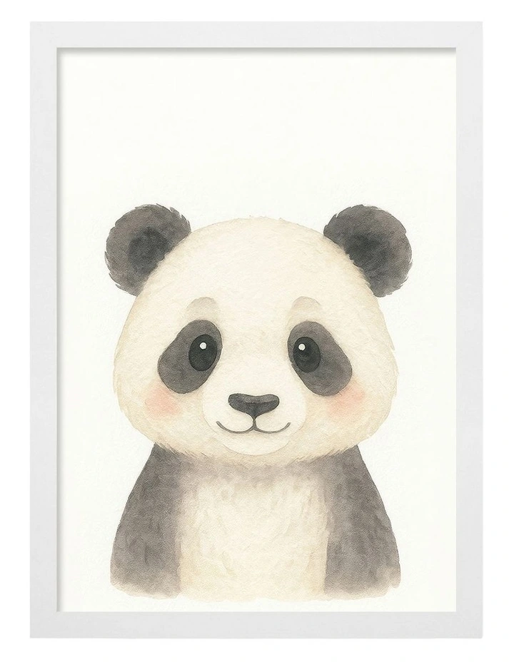 Australian Made Animal Friends Panda Kids Art Print White Frame image 1
