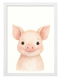 Australian Made Animal Friends Piglet Kids Art Print White Frame