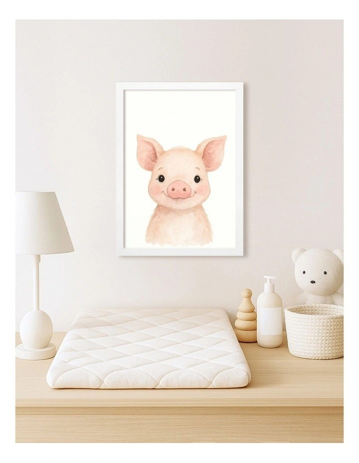 Australian Made Animal Friends Piglet Kids Art Print White Frame image 2
