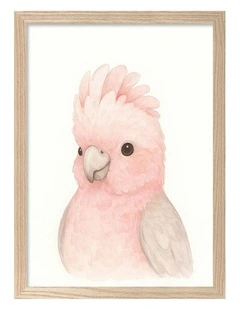 Australian Made Animal Friends Pink Galah Kids Art Print Natural Frame