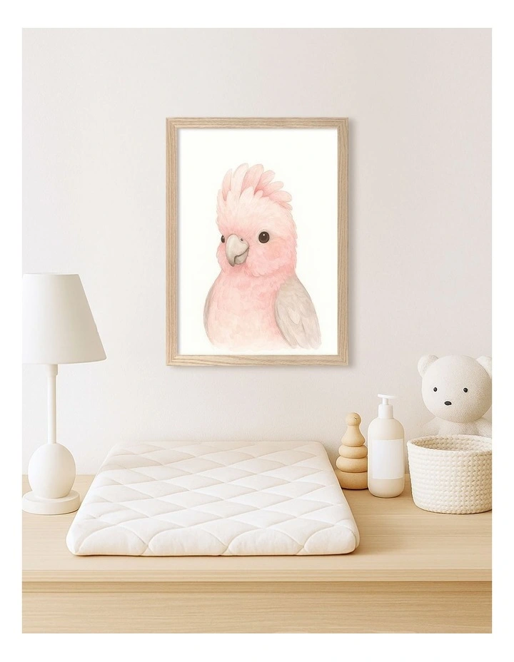 Australian Made Animal Friends Pink Galah Kids Art Print Natural Frame image 2