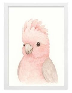 Australian Made Animal Friends Pink Galah Kids Art Print White Frame