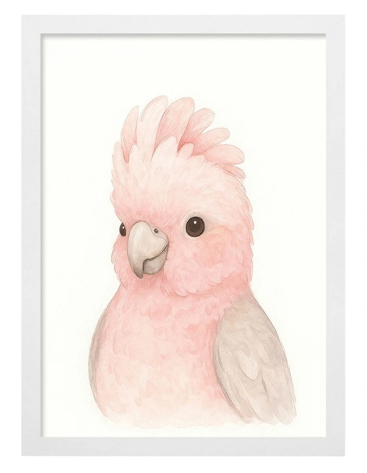 Australian Made Animal Friends Pink Galah Kids Art Print White Frame image 1