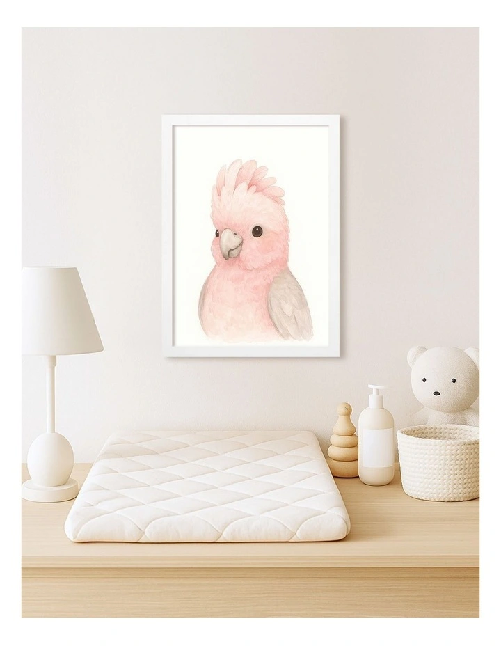 Australian Made Animal Friends Pink Galah Kids Art Print White Frame image 2