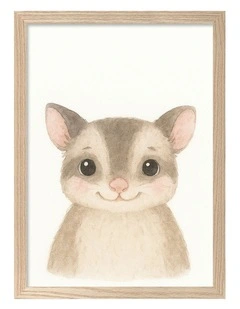 Australian Made Animal Friends Sugar Glider Kids Art Print Natural Frame