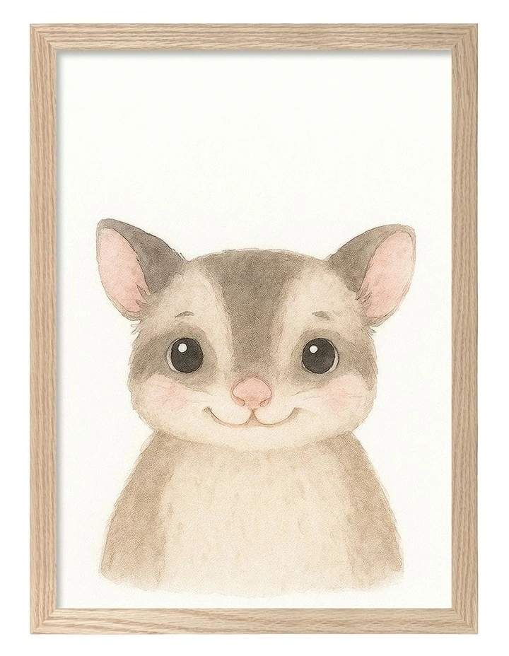 Australian Made Animal Friends Sugar Glider Kids Art Print Natural Frame image 1