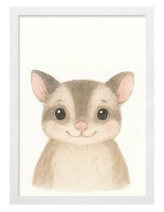 Australian Made Animal Friends Sugar Glider Kids Art Print White Frame