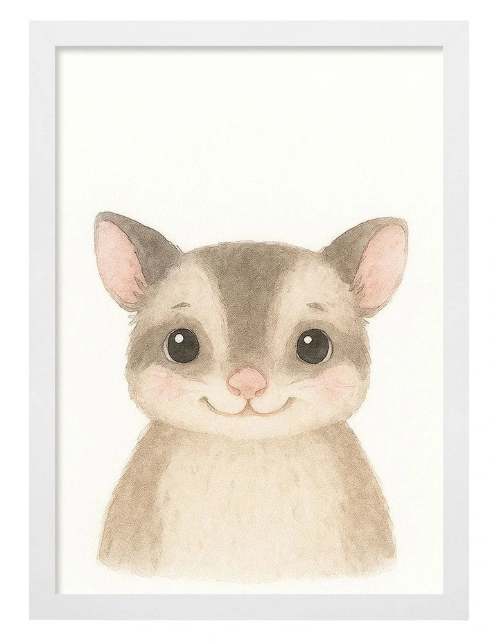 Australian Made Animal Friends Sugar Glider Kids Art Print White Frame image 1