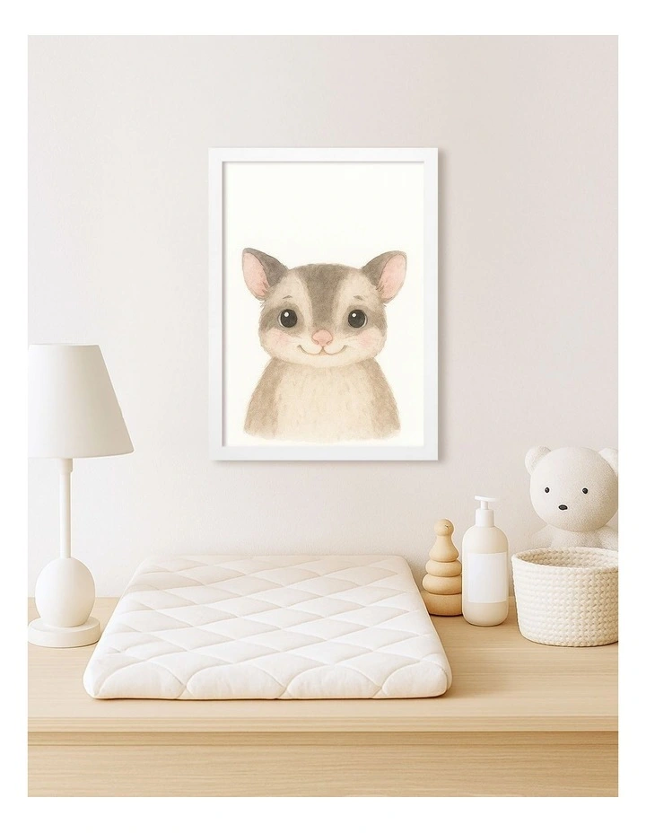 Australian Made Animal Friends Sugar Glider Kids Art Print White Frame image 2