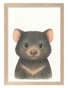 Australian Made Animal Friends Tasmanian Devil Kids Art Print Natural Frame