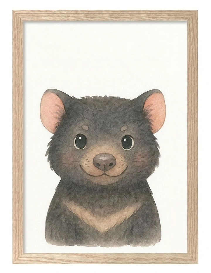 Australian Made Animal Friends Tasmanian Devil Kids Art Print Natural Frame image 1