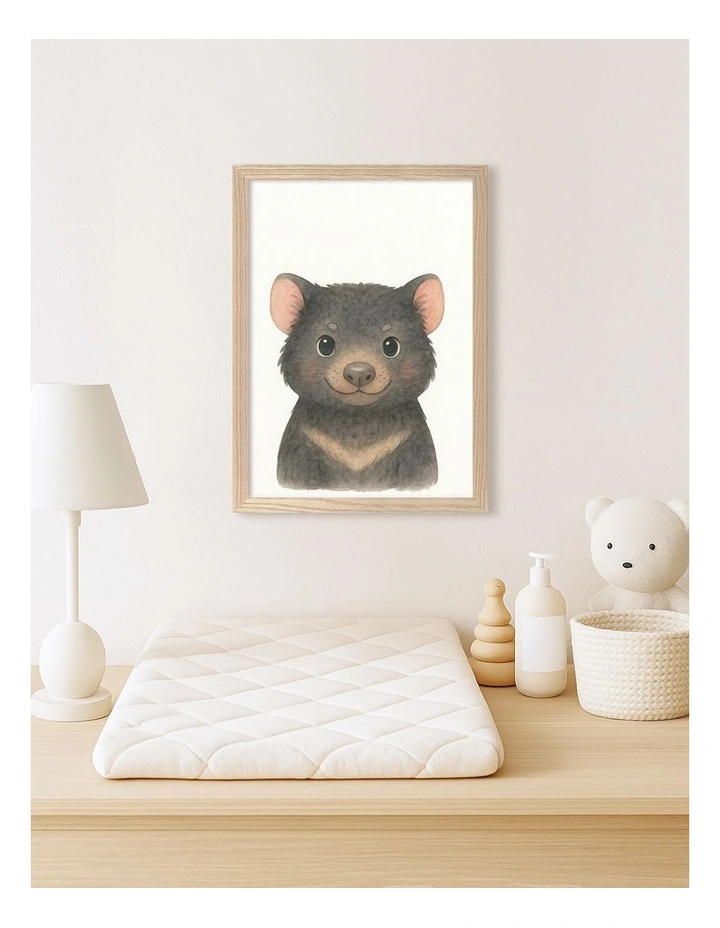 Australian Made Animal Friends Tasmanian Devil Kids Art Print Natural Frame image 2