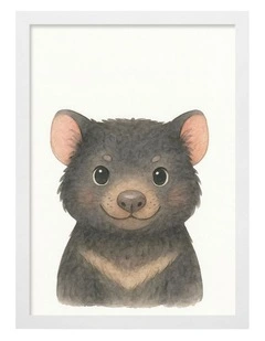 Australian Made Animal Friends Tasmanian Devil Kids Art Print White Frame