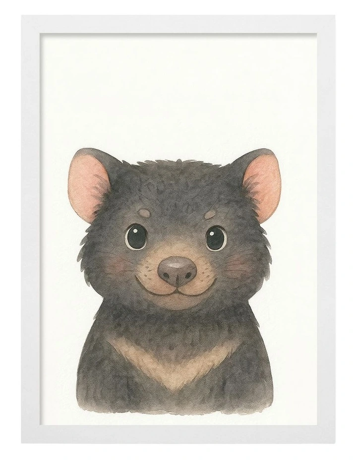 Australian Made Animal Friends Tasmanian Devil Kids Art Print White Frame image 1