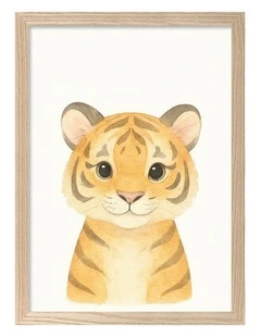 Australian Made Animal Friends Tiger Kids Art Print Natural Frame