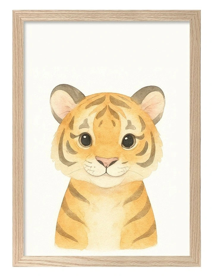Australian Made Animal Friends Tiger Kids Art Print Natural Frame image 1