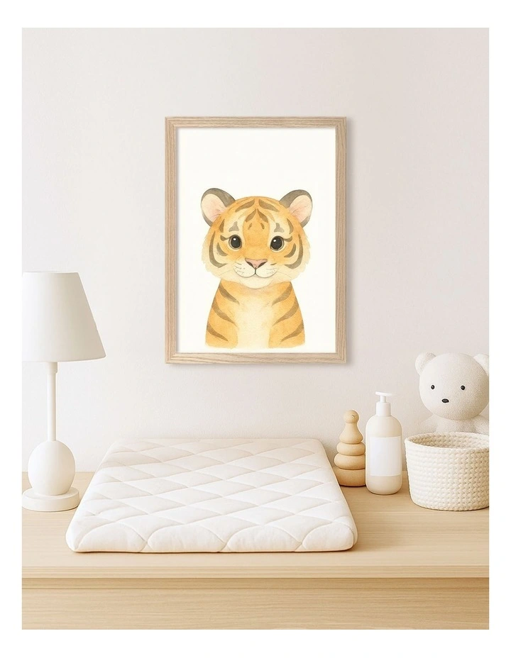 Australian Made Animal Friends Tiger Kids Art Print Natural Frame image 2