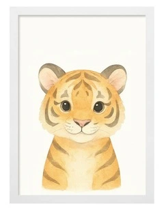 Australian Made Animal Friends Tiger Kids Art Print White Frame