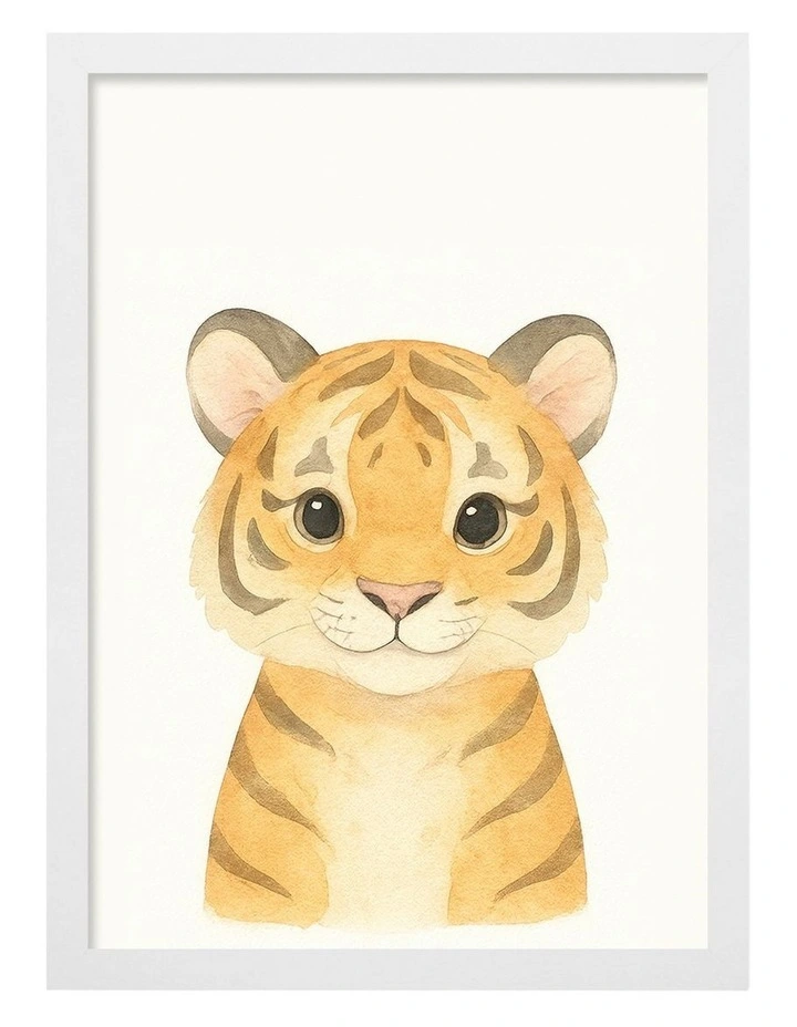 Australian Made Animal Friends Tiger Kids Art Print White Frame image 1