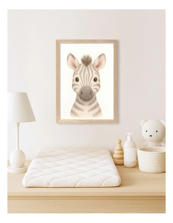 Australian Made Animal Friends Zebra Kids Art Print Natural Frame image 2