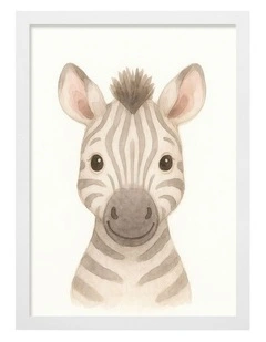 Australian Made Animal Friends Zebra Kids Art Print White Frame