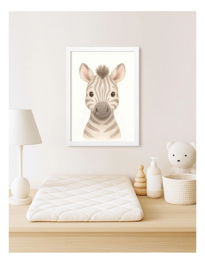 Australian Made Animal Friends Zebra Kids Art Print White Frame image 2