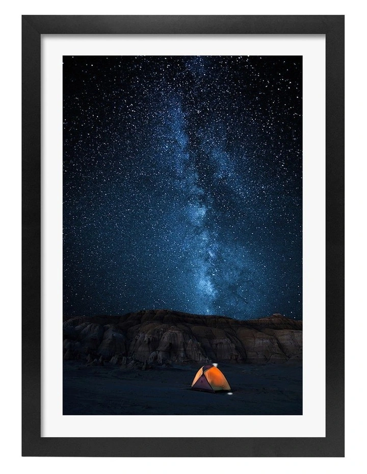 Australian Made Camping Under Milky Way Art Print Black Frame image 1