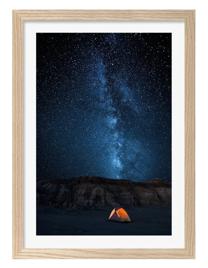 Australian Made Camping Under Milky Way Art Print Natural Frame image 1