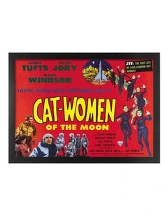 Australian Made Cat Women of the Moon Vintage Art Poster Black Frame