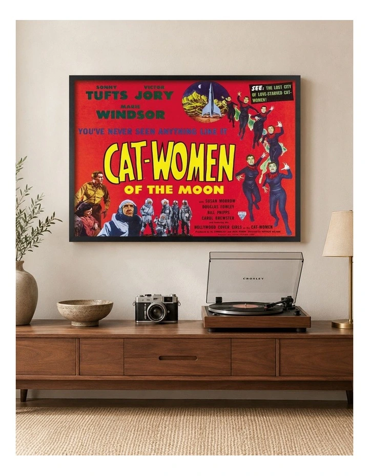 Australian Made Cat Women of the Moon Vintage Art Poster Black Frame image 2