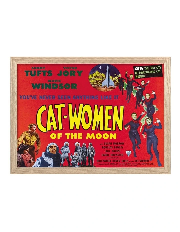 Australian Made Cat Women of the Moon Vintage Art Poster Natural Frame image 1