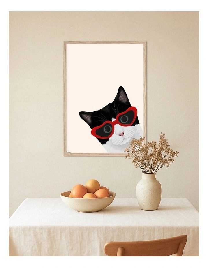 Australian Made Cheeky Cat Art Print Natural Frame image 2