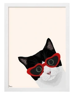 Australian Made Cheeky Cat Art Print White Frame