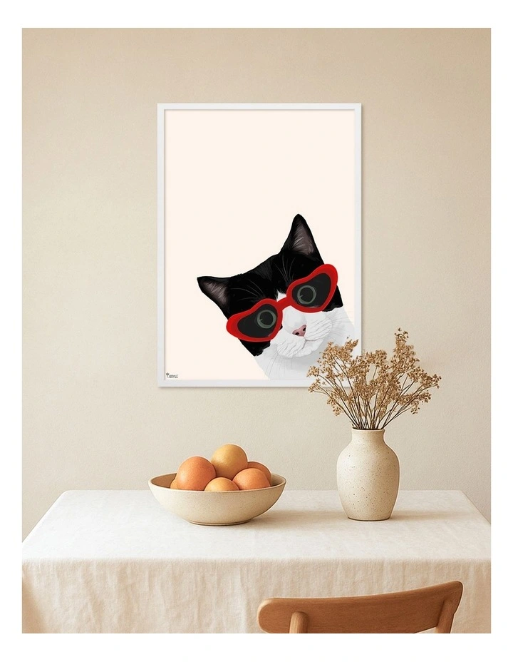 Australian Made Cheeky Cat Art Print White Frame image 2