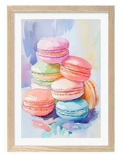 Australian Made Colourful Macarons Art Print Natural Frame
