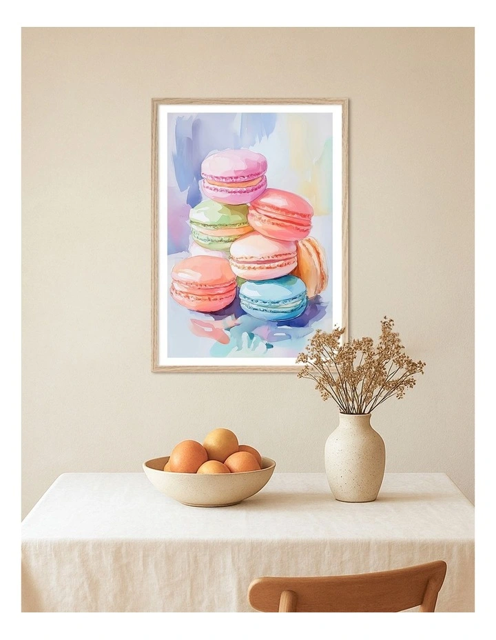 Australian Made Colourful Macarons Art Print Natural Frame image 2