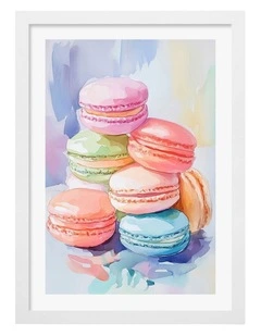 Australian Made Colourful Macarons Art Print White Frame