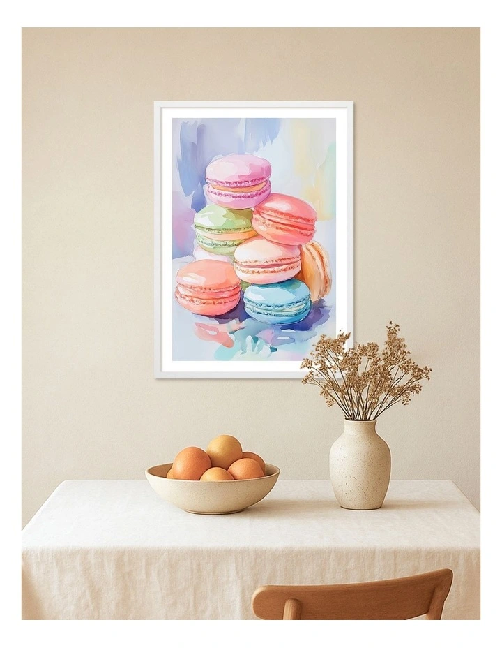 Australian Made Colourful Macarons Art Print White Frame image 2