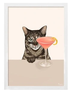 Australian Made Cosmopolitan Cat Art Print White Frame